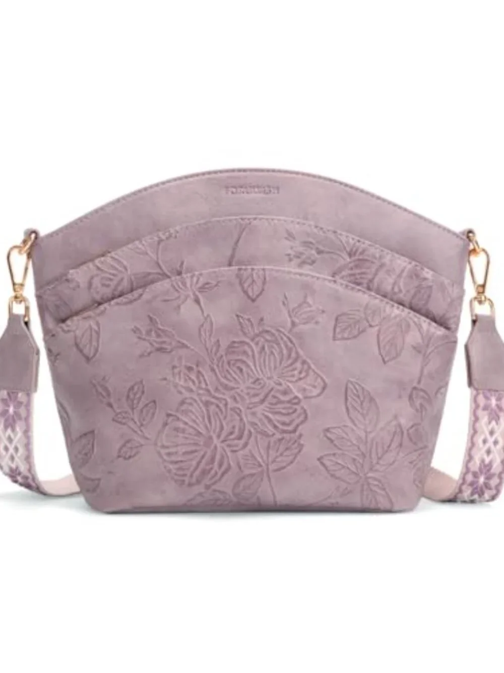 Embossed Vegan Leather Crossbody Bag with Boho Strap Travel Handbag